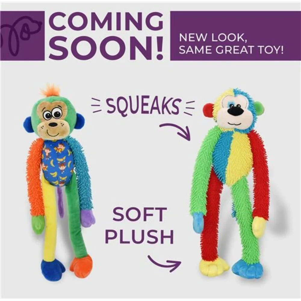Multicrew Monkey Plush Dog Toy, Six Squeakers, 18